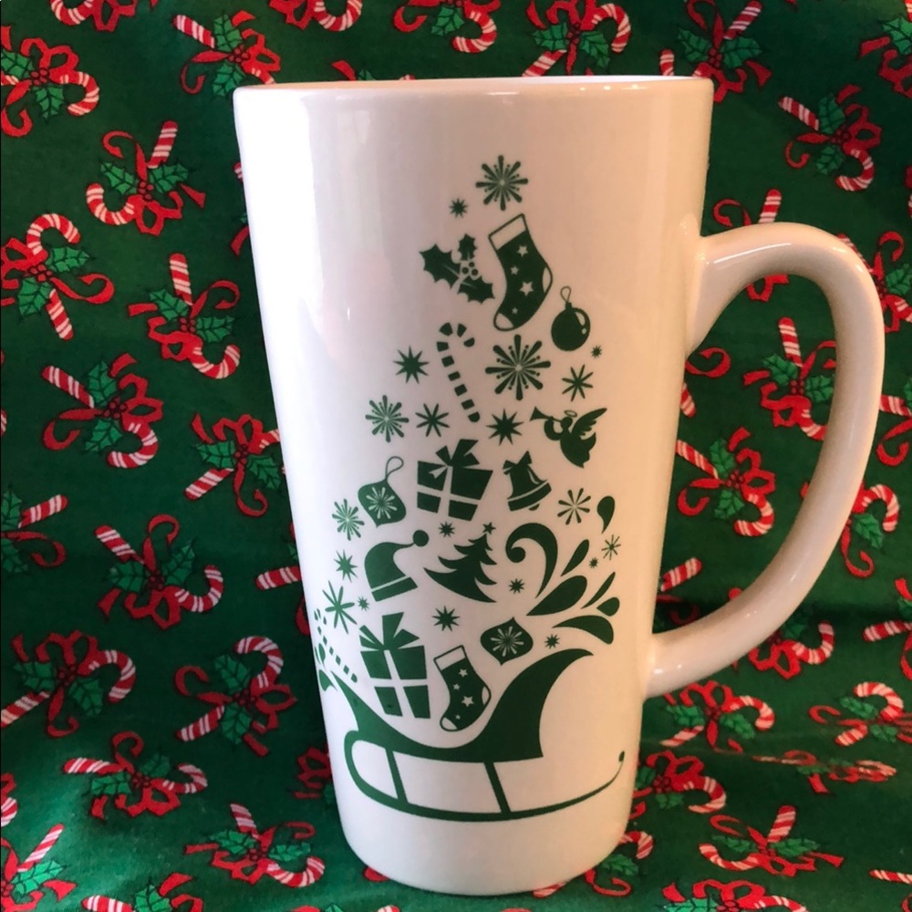 Holiday White Mug with Green Festive Design